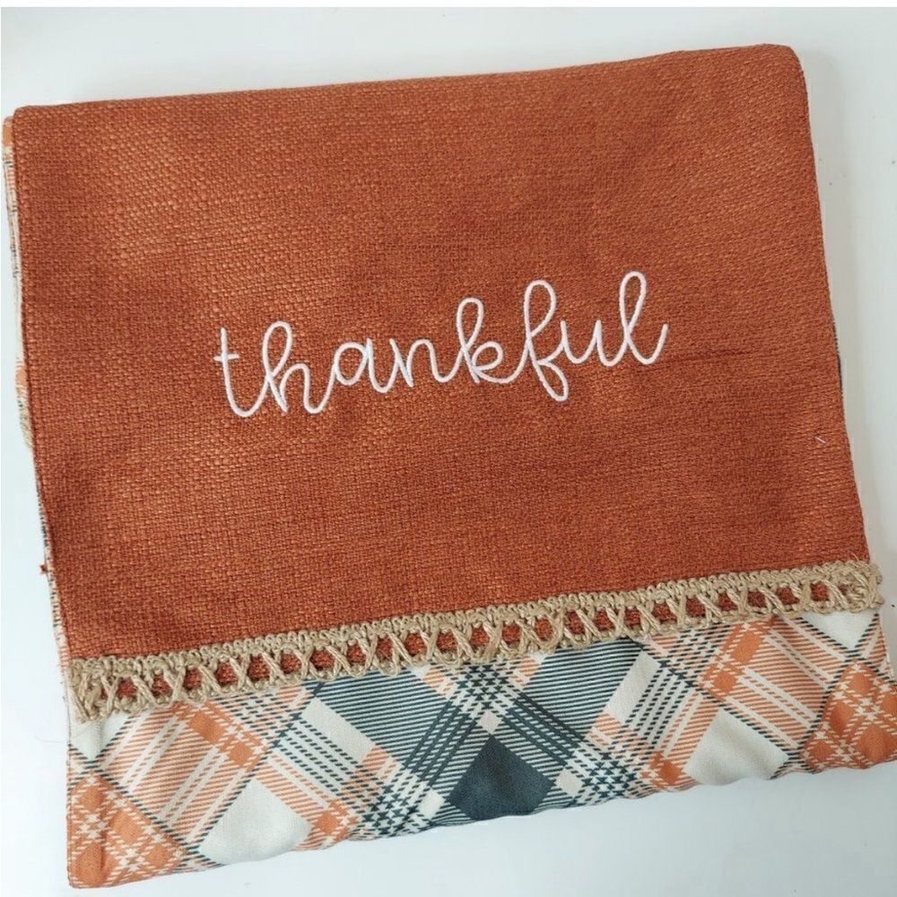 Autumn Thanksgiving Reversible Embroidered Plaid Table Runner - Picture 7 of 8